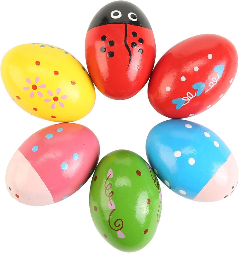 MGTECH 6Pcs Wooden Egg Shakers Hand Musical Maracas Percussion Instruments - Image 1